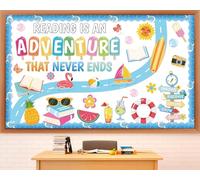 Ensemble de tableau d'affichage d'été pour la lecture est une décoration de tableau d'affichage d'aventure, flamant rose coloré, pastèque, découpes pour la rentrée scolaire, la bibliothèque, la maison