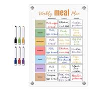 Ensemble de Tableau de Planification magnétique en Acrylique - Planificateur de Repas hebdomadaire Transparent avec mémo sur Tableau Blanc, Tableau de pour la Cuisine avec 8 marqueurs de Couleur,