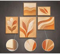 Ensemble de tableaux muraux peints à la main sur toile - Peinture acrylique abstraite avec feuilles - Formes naturelles - Art moderne - Décoration murale pour salon, chambre à coucher, bureau - 110 x