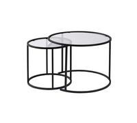 Ensemble de Tables Basses élégantes (2 pièces), Noir et Transparent, 100% Verre de sécurité, Cadre en métal | Petite : 42 x 39 x 42 cm, Grande : 60 x 43 x 60 cm | Design Moderne pour Le Salon