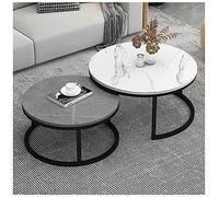 Ensemble de Tables Basses gigognes RHYDM, Modernes pour Le Salon, Table Basse Ronde, Table d'appoint empilable Effet marbre, Blanc, 70+50cm