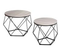 Ensemble de tables basses HWC-L37 métal bois aspect chêne gris