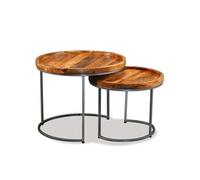 Ensemble De Tables D'appoint 2 Pcs Bois De Manguier Massif Marron
