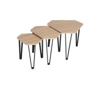 Table basse - TECTAKE - Ensemble de 3 tables d'appoint TORQUAY empilables en bois et acier - Bois clair/Chêne sonoma