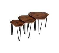 Table basse - TECTAKE - Ensemble de 3 tables d'appoint TORQUAY empilables en bois et acier - Bois foncé