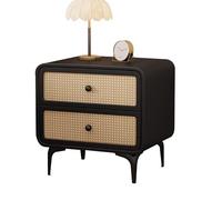 Ensemble de Tables de Chevet en rotin Double, Armoire veilleuse, Table de Chevet en Bois Massif, Table d'appoint, Comprend Deux tiroirs, Convient aux Chambres et aux Salons(D,60CM(23.62IN))