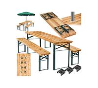 Table et blancs de jardin - TECTAKE - Ensemble repas d'extérieur LUDWIG pliable stable en bois de sapin avec support pour parasol