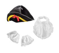Ensemble de tablier avec chapeau tricorne colonial avec bordure dorée et poignets blancs pour fête de pirate noir pour jeu de rôle pour la guerre d'indépendance, tricorne coloniale, poignets blancs