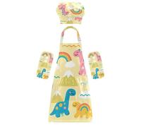 Ensemble de tablier de chef pour enfants - Motif dinosaure coloré - Tablier réglable avec poches pour la cuisine et la peinture - 3 à 12 ans, Dinosaure coloré mignon, M