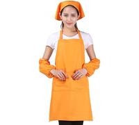 Ensemble De Tablier De Cuisine Unisexe, Tablier De Chef Professionnel Avec 2 Poches, Tablier à Bavette Avec Manches Et Foulard Pour La Cuisson La Cuisson Le Restaurant (Orange,Chapeau)
