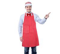 Ensemble de Tablier rayé avec Chapeau de Chef et Nœud Papillon, avec Design Rouge et Réglable pour des événements de Carnaval Amusants, 4 Unités de Vêtements de Costume