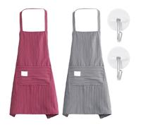 Ensemble De Tablier Simple 2 Pièces, Crochets 2 Pièces, Tablier De Poche, Tablier À Bretelles, Imperméable, Utilisé Pour La Cuisine, La Peinture, Tablier Sans Manches Fait À La Main (Rose, Gris)