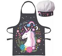 Ensemble de tabliers - Licorne - 2 pièces - 100% polyester - Pour enfants 3-8 ans - Noir