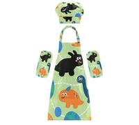 Ensemble de tabliers multi-usage pour enfants de 3 à 12 ans Motif dinosaure mignon avec poches pour la cuisine et la peinture, dessin animé mignon dinosaure, M