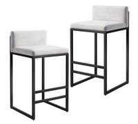 Ensemble de tabourets de Bar de 2, tabourets de Bar à Hauteur de comptoir rembourré avec Dos Repose-Pieds, Cuisine de Cuisine de Petite Cuisine (Blanc, 65 cm (25,6 ''))