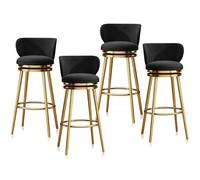 Ensemble de tabourets de Bar pivotants à Hauteur de comptoir (1/2/3/4), tabourets de Bar Modernes en Velours avec Dossier et Pieds en métal, chaises rembourrée(75cm Black Gold Leg,Set of 4)