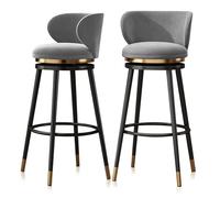 Ensemble de tabourets de Bar pivotants à Hauteur de comptoir (1/2/3/4), tabourets de Bar Modernes en Velours avec Dossier et Pieds en métal, chaises rembourrée(75cm Grey Black Leg,Set of 2)