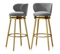 Ensemble de tabourets de Bar pivotants à Hauteur de comptoir (1/2/3/4), tabourets de Bar Modernes en Velours avec Dossier et Pieds en métal, chaises rembourrée(65cm Grey Gold Leg,Set of 2)