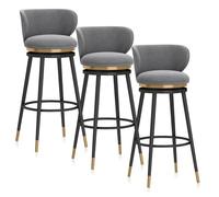 Ensemble de tabourets de Bar pivotants à Hauteur de comptoir (1/2/3/4), tabourets de Bar Modernes en Velours avec Dossier et Pieds en métal, chaises rembourrée(65cm Grey Black Leg,Set of 3)