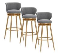 Ensemble de tabourets de Bar pivotants à Hauteur de comptoir (1/2/3/4), tabourets de Bar Modernes en Velours avec Dossier et Pieds en métal, chaises rembourrée(75cm Grey Gold Leg,Set of 3)