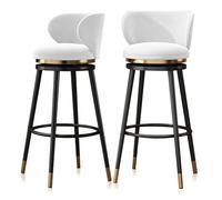 Ensemble de tabourets de Bar pivotants à Hauteur de comptoir (1/2/3/4), tabourets de Bar Modernes en Velours avec Dossier et Pieds en métal, chaises rembourrée(75cm White Black Leg,Set of 2)