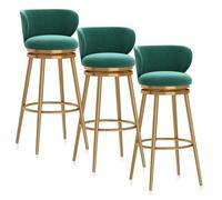Ensemble de tabourets de Bar pivotants à Hauteur de comptoir (1/2/3/4), tabourets de Bar Modernes en Velours avec Dossier et Pieds en métal, chaises rembourrée(65cm Green Gold Leg,Set of 3)