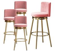 Ensemble de tabourets de Bar pivotants Style Mid-Century Modern (1/2/3/4) avec Dossier, rembourrés, for îlot de Cuisine ou Salle à Manger.(Pink 75cm,4 PCS Gold)