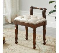 Ensemble de tabourets de coiffeuse en cuir de qualité supérieure - 2 élégants bancs de piano avec pieds en bois massif sculptés, chaise de maquillage à dossier bas, design rembourré blanc pour