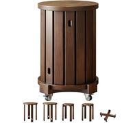 Ensemble de tabourets empilables en bois, tables gigognes 4 en 1 avec roulettes pour salon et salle à manger, petit espace