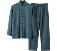 Ensemble De Tai-chi 2 Pièces en Coton Et Lin pour Homme, Coupe Ample Et Décontractée, Uniforme Darts Martiaux Traditionnel Respirant pour Lentraînement. Green 4X-Large