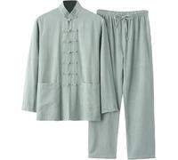 Ensemble De Tai-chi 2 Pièces en Coton Et Lin pour Homme, Coupe Ample Et Décontractée, Uniforme Darts Martiaux Traditionnel Respirant pour Lentraînement. Light Green 4X-Large