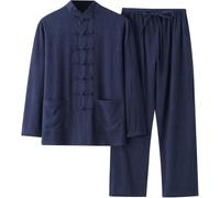 Ensemble De Tai-chi 2 Pièces en Coton Et Lin pour Homme, Coupe Ample Et Décontractée, Uniforme Darts Martiaux Traditionnel Respirant pour Lentraînement. Navy 4X-Large