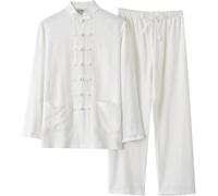 Ensemble De Tai-chi 2 Pièces en Coton Et Lin pour Homme, Coupe Ample Et Décontractée, Uniforme Darts Martiaux Traditionnel Respirant pour Lentraînement. White 4X-Large