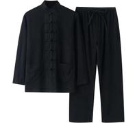 Ensemble De Tai-chi 2 Pièces en Coton Et Lin pour Homme, Coupe Ample Et Décontractée, Uniforme Darts Martiaux Traditionnel Respirant pour Lentraînement. Black 4X-Large