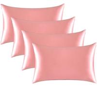Ensemble de taies d'oreiller en satin soyeux pour cheveux - Housses de coussin - Frais et facile à laver - Seulement la taie d'oreiller sans insert (Rose Corail, 4 pièces (50x75 cm))