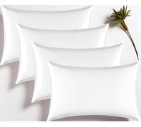 Ensemble de taies d'oreiller en satin soyeux pour cheveux - Taies d'oreiller - Frais et facile à laver - Seulement la taie d'oreiller, sans insert (Blanc, 4PCS (50x75cm))