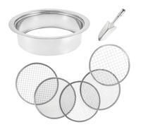 Ensemble de tamis de jardin rond en acier inoxydable de 20 cm avec 5 tamis interchangeables et truelle, Ø 1, 3, 5, 7, 9 mm, tamis à compost en acier inoxydable pour terre, pierres, compost, mauvaises