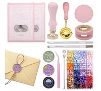 Ensemble de tampons avec sceau de cire, kit de sceaux de lettres en cire, tampons de cire pour sceller les lettres - Outil de dissolution de perles de cire colorées pour les débutants et les amateurs