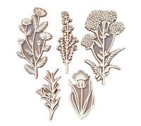 Ensemble De Tampons Décoratifs - 5 Pièces Motifs Botaniques, Bloc De Motif Végétal, Tampon De Sculpture À La Main, Impression D'art Naturel | Collection De Timbres En Bois De Cinq Pièces Pour La Fabri