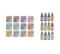 Ensemble de tampons encreurs Distress Oxide et Reinker, 12 couleurs - Lot de 24