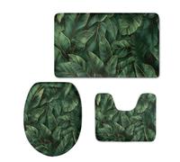 Ensemble de tapis de bain 3 pièces à motif de feuilles avec housse de siège de toilette lavable en machine. Ensemble de tapis de bain en mousse à mémoire de forme douce avec housse de siège de toilett