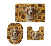 Ensemble de tapis de bain Golden Retriever avec housse de siège de toilette en mousse à mémoire de forme douce et tapis assorti. Ensemble de 3 tapis de douche absorbants en flanelle pour salle de bain