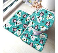 Ensemble de Tapis de Bain pour Chien Chiot Mignon avec Empreinte de Patte os Coeur Maison Chien Animal Tapis de Salle de Bain 3 pièces Tapis siège de Toilette Couvercle Couverture Tapis antidérapant