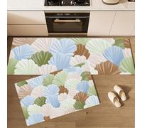 Ensemble De Tapis De Cuisine Antidérapants 2 Pièces Peinture À L'Huile Coquillages Géométrie Abstraite, Tapis De Sol De Cuisine Lavable Brun Verdâtre Pour Buanderie Chambre Couloir Salle Manger Entrée