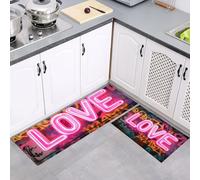Ensemble de Tapis de Cuisine, Love Graffiti Cuisine Antidérapant de 2 Pièces, Rue Art Tapis de Sol Lavable Super Absorbable avec Support en Caoutchouc, 40x60cm+40x120cm, Coloré