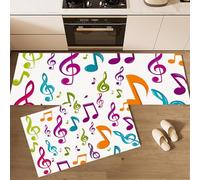 Ensemble de Tapis de Cuisine Notes Colorées Tapis de Sol Lavables et Antidérapants Thème Musical Paillasson Anti-Fatigue pour Salle à Manger, Couloir, Entrée 43x75cm+43x150cm Multicolore