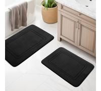 Ensemble de tapis de salle de bain, 2 pièces, tapis de bain en mousse à mémoire douce, lavable antidérapant, ensemble de tapis de salle de bain pour toilette, douche et baignoire, noir