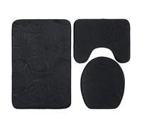 Ensemble de tapis de salle de bain 3 pièces Couvercle de toilette en pierre estampé Tapis de sol Tapis de bain absorbant latéral (Noir)