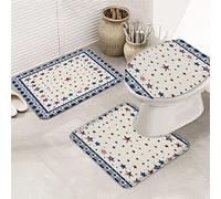 Ensemble de tapis de salle de bain 3 pièces Freedom 4th of July Patriotic Memorial Day Pentagram Blue Star Plaid Tapis de contour ultra doux et couvercle pour baignoire, douche et salle de bain -