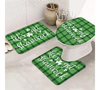 Ensemble de tapis de salle de bain 3 pièces Happy St. Patrick's Day Let's Get Shamrock Lucky Fresh Green Check Plaid Ensemble de tapis de bain antidérapant super doux avec couvercle de couvercle de